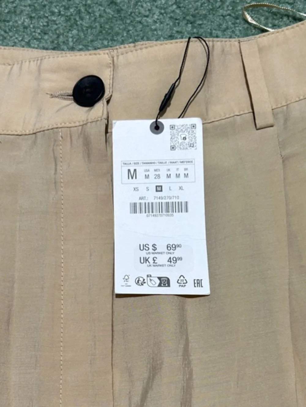 NWT Zara High Waisted Pleated Wide-Leg Linen-Blend Trousers - Beige
